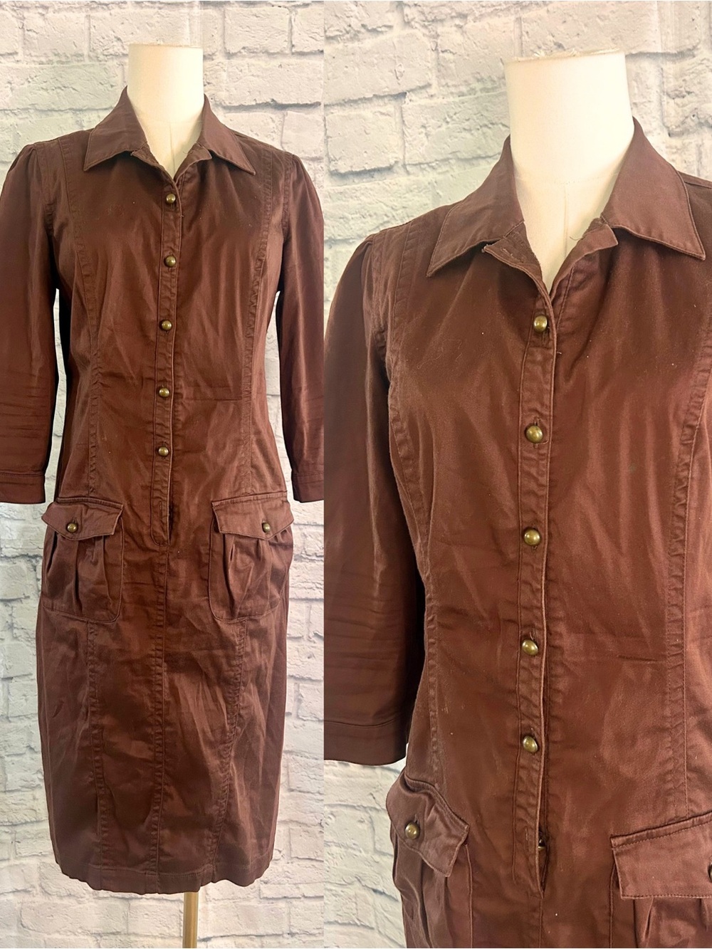 Newport News Chocolate Brown Midi Dress Fall Cotton Casual Neutral Classic